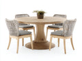 Salon de jardin repas - Bois-Corde-Textile - 135cm x 135cm x 76cm - Bois naturel-¨¦cru-Gris - Style organique contemporain