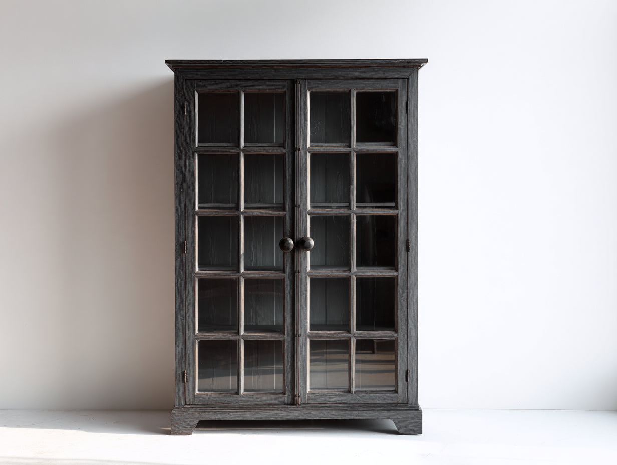 Vitrine - Bois-verre - 102 x 43 x 185 cm - Noir - Style classique