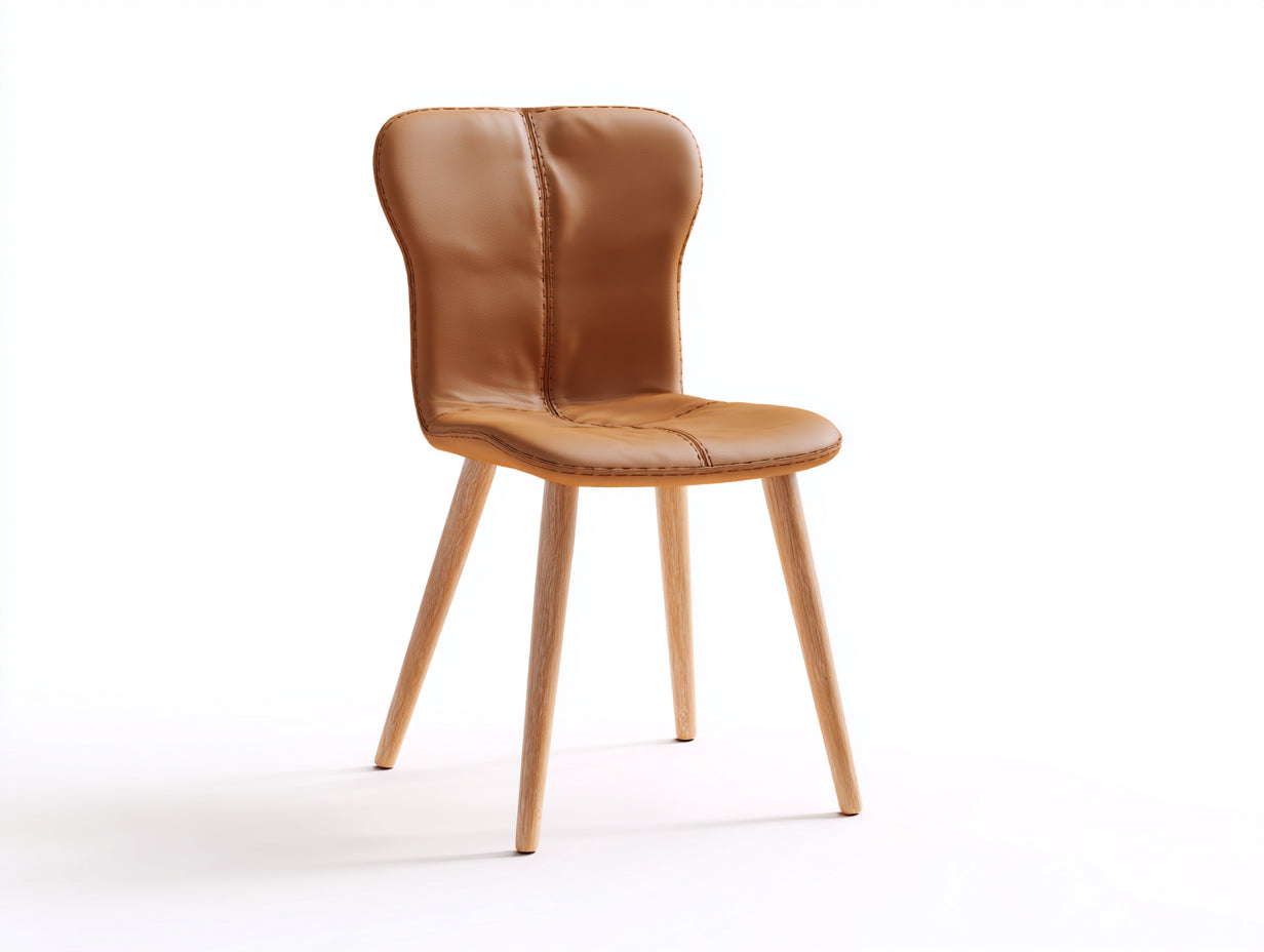Chaise de salle ¨¤ manger - Similicuir - Bois - 55 x 60 x 86 cm - Marron clair - Style contemporain