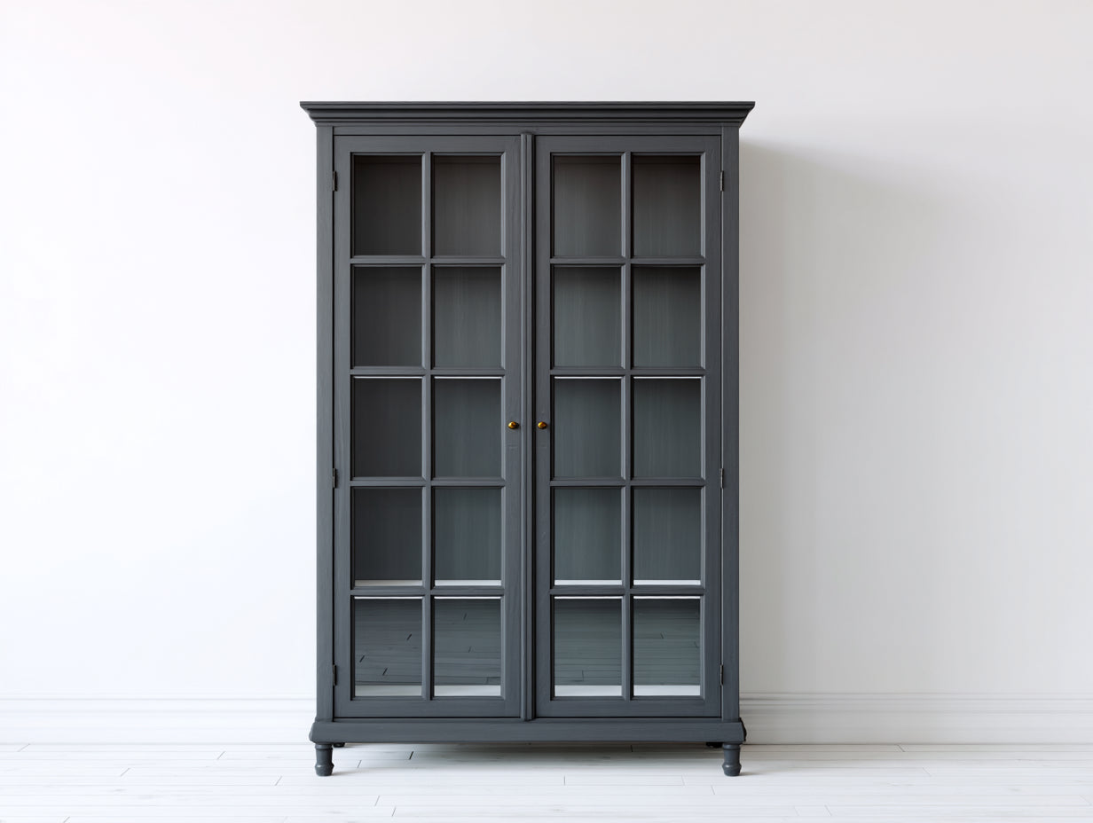 Vitrine - Bois-verre - 106 x 42 x 186 cm - Gris anthracite - Style classique