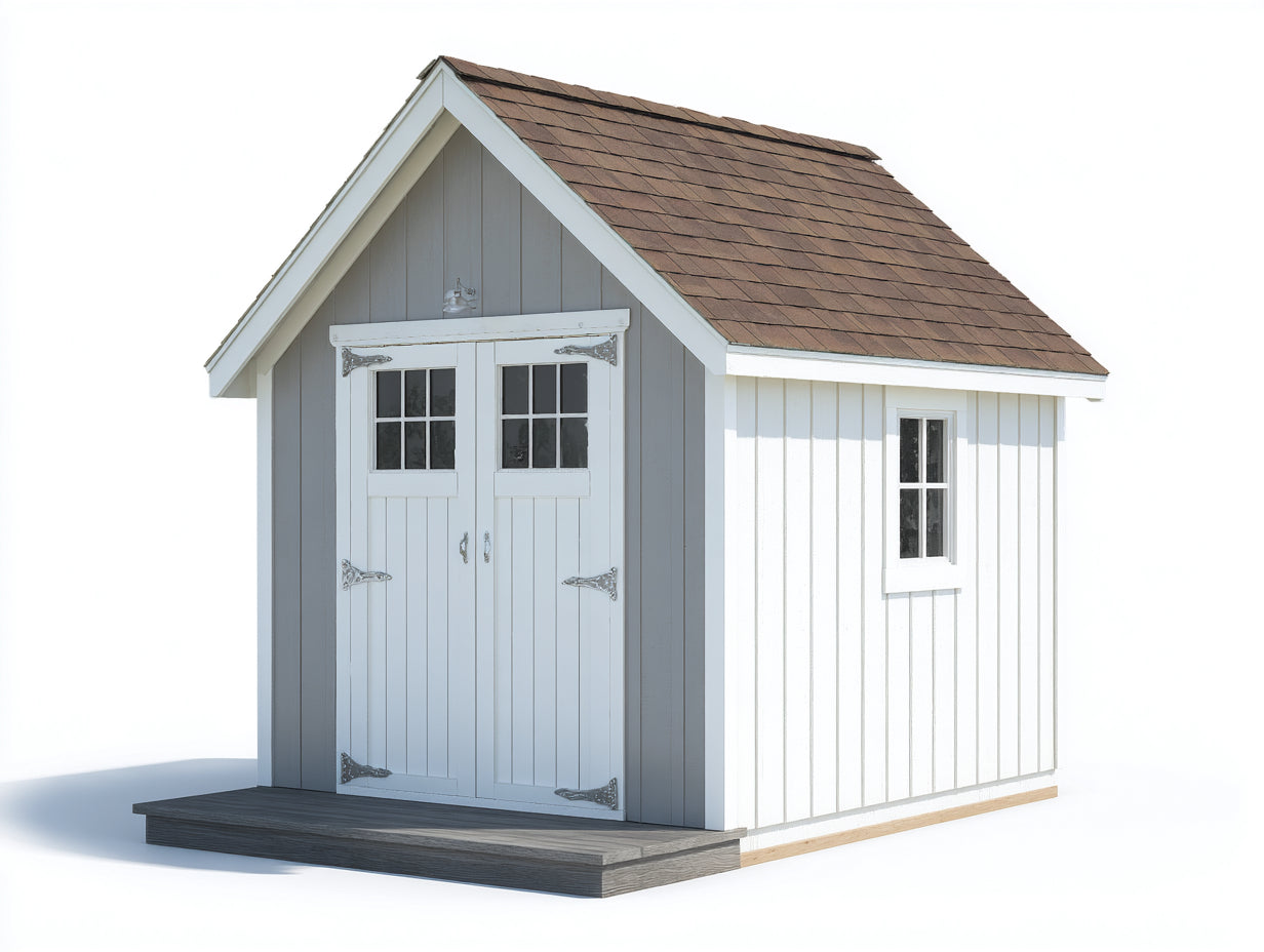 Abri de jardin - Bois - 235 x 185 x 240 cm - Gris clair-Blanc-Brun - Cottage classique