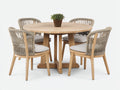 Salon de jardin repas - Bois-Corde-Textile - 140cm x 140cm x 76cm - Bois naturel-¨¦cru-Gris clair - Style contemporain naturel