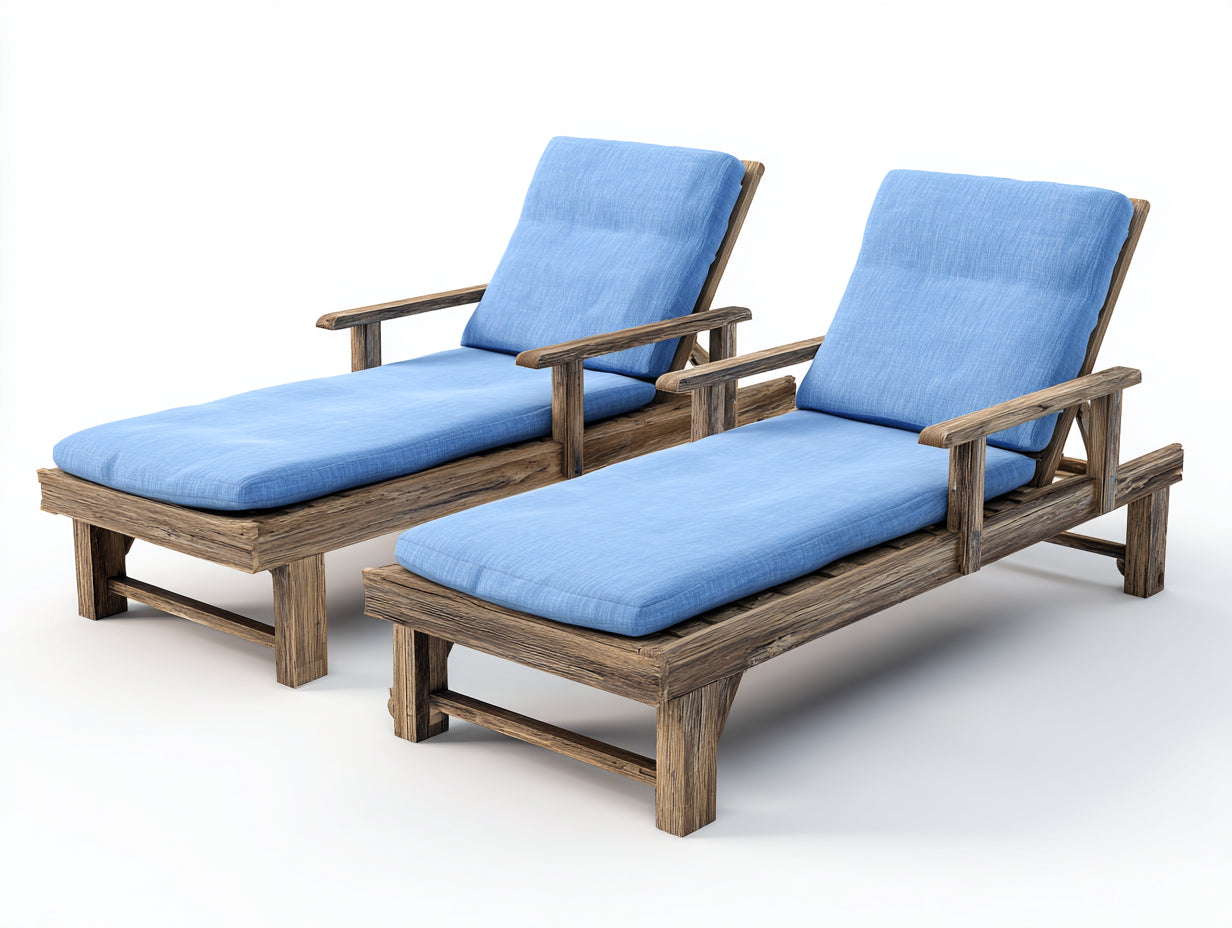 Bain de soleil - Bois-Tissu - 198 x 72 x 96 cm - Bois vieilli-Bleu clair - Rustique r¨¦glable avec accoudoirs