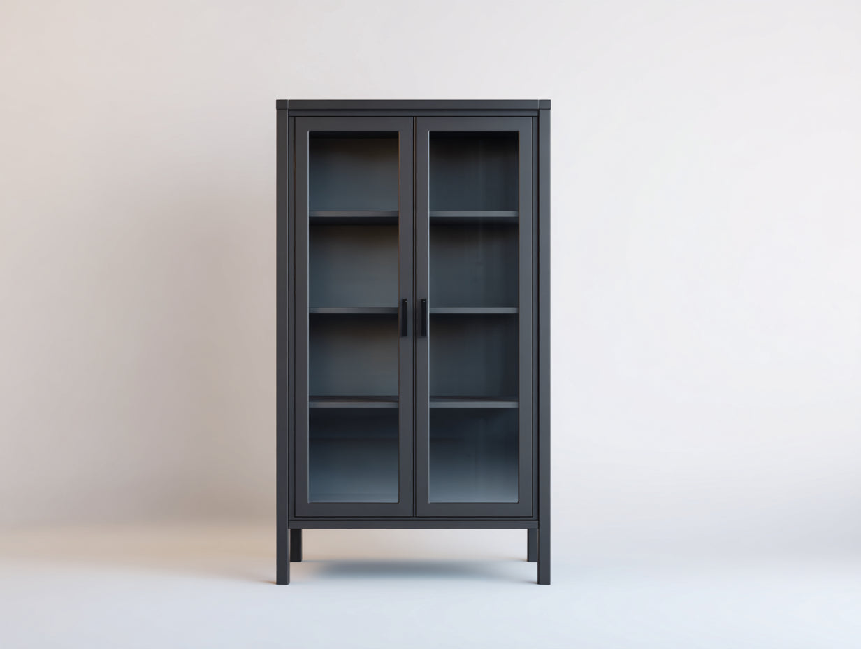 Vitrine - M¨¦tal-verre - 92 x 38 x 175 cm - Gris anthracite - Style moderne