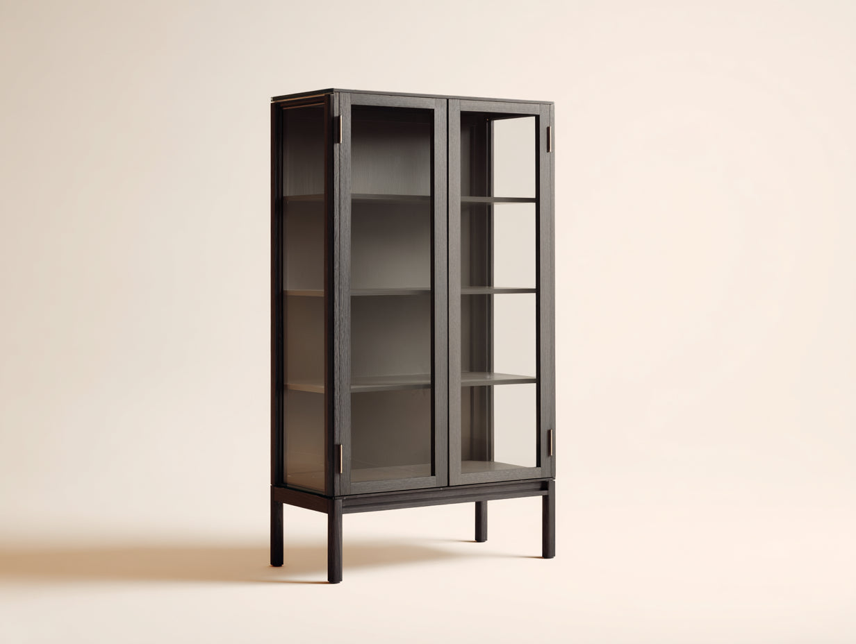 Vitrine - Bois - Verre - 82 x 42 x 164 cm - Gris anthracite - Style contemporain
