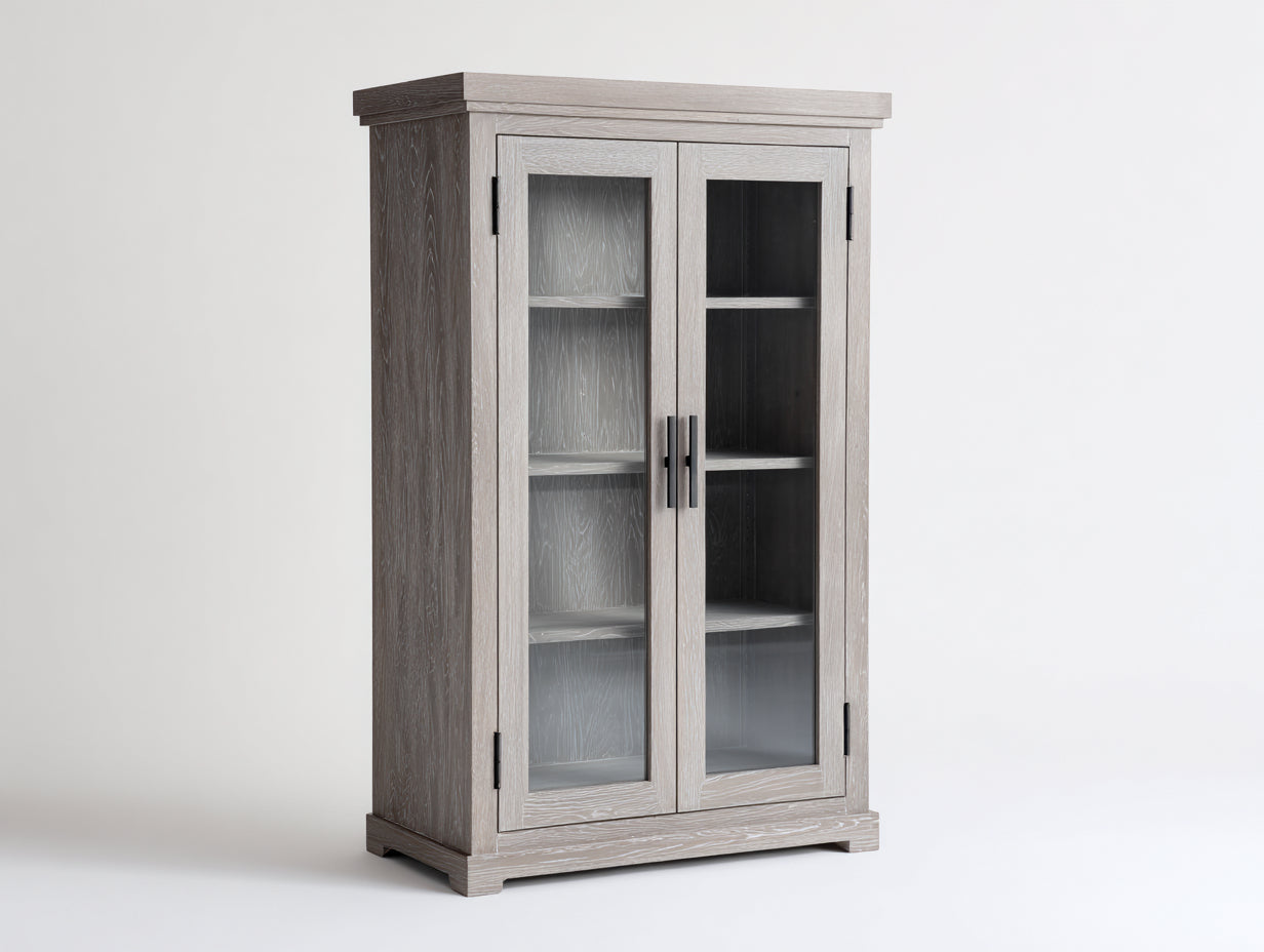 Vitrine - Bois - Verre - 90 x 42 x 175 cm - Gris clair - Style contemporain