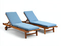Bain de soleil - Bois-Tissu - 202 x 67 x 90 cm - Bois brun-Bleu clair - Classique r¨¦glable avec roulettes