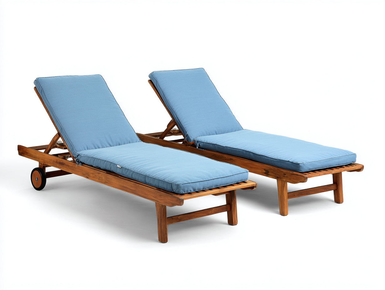 Bain de soleil - Bois-Tissu - 202 x 67 x 90 cm - Bois brun-Bleu clair - Classique r¨¦glable avec roulettes