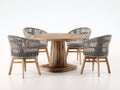 Salon de jardin repas - Bois-Corde-Textile - 130cm x 130cm x 76cm - Bois naturel-Taupe-Gris clair - Style contemporain