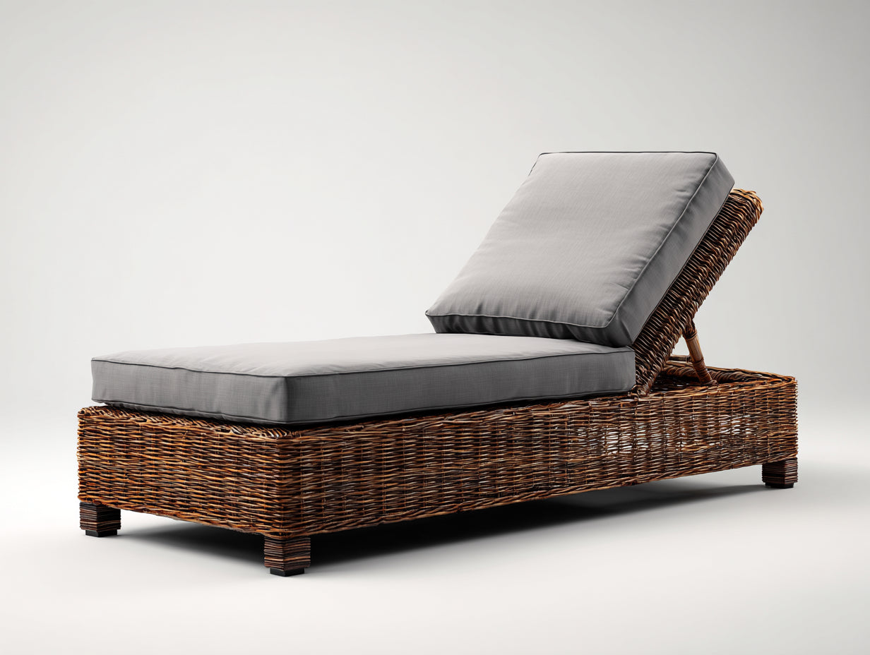 Bain de soleil - Rotin-Tissu - 198 x 75 x 88 cm - Brun fonc¨¦-Gris - Moderne r¨¦glable
