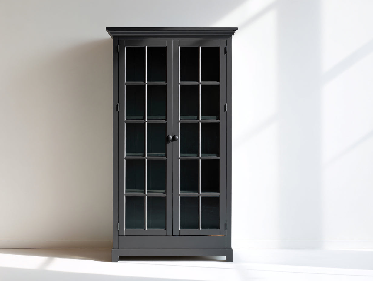 Vitrine - Bois-verre - 98 x 40 x 182 cm - Noir - Style classique