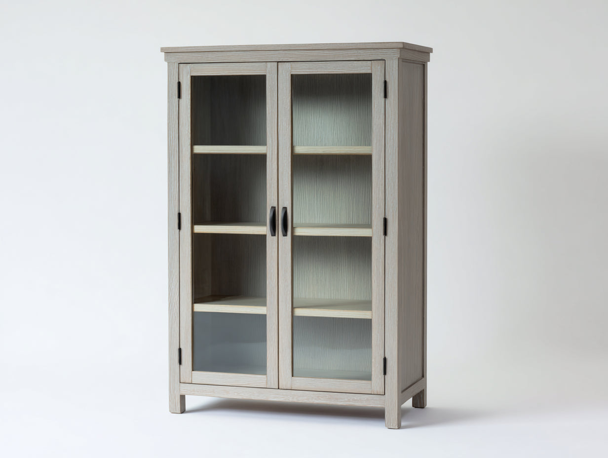 Vitrine - Bois - Verre - 102 x 45 x 176 cm - Gris clair - Style contemporain