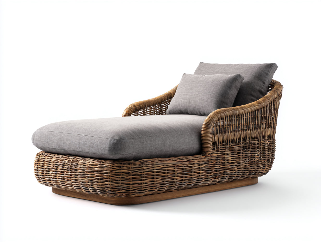 Bain de soleil - Rotin-Tissu - 168 x 142 x 86 cm - Naturel-Gris taupe - Contemporain enveloppant