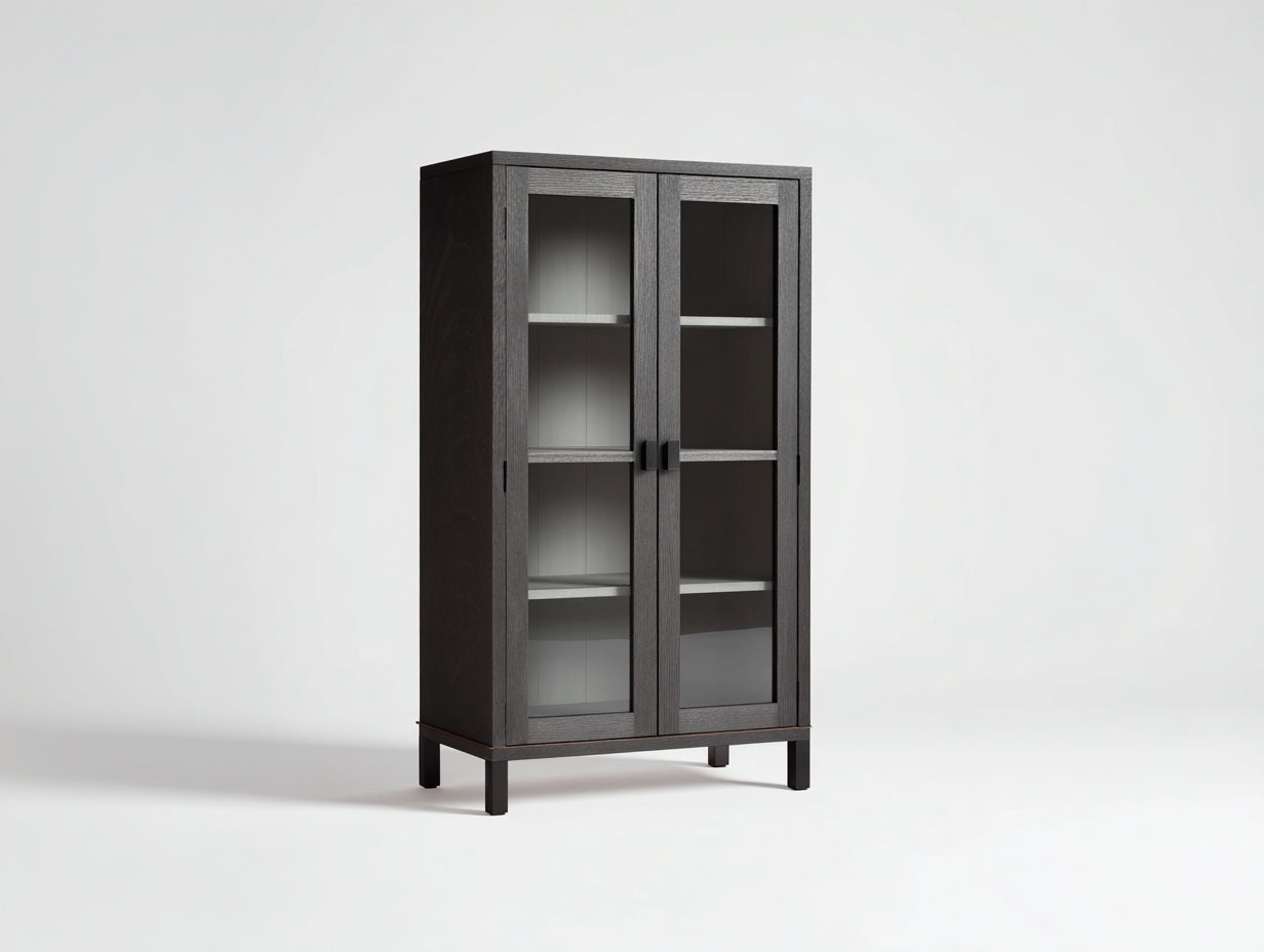 Vitrine - Bois - Verre - 88 x 43 x 168 cm - Gris anthracite - Style moderne