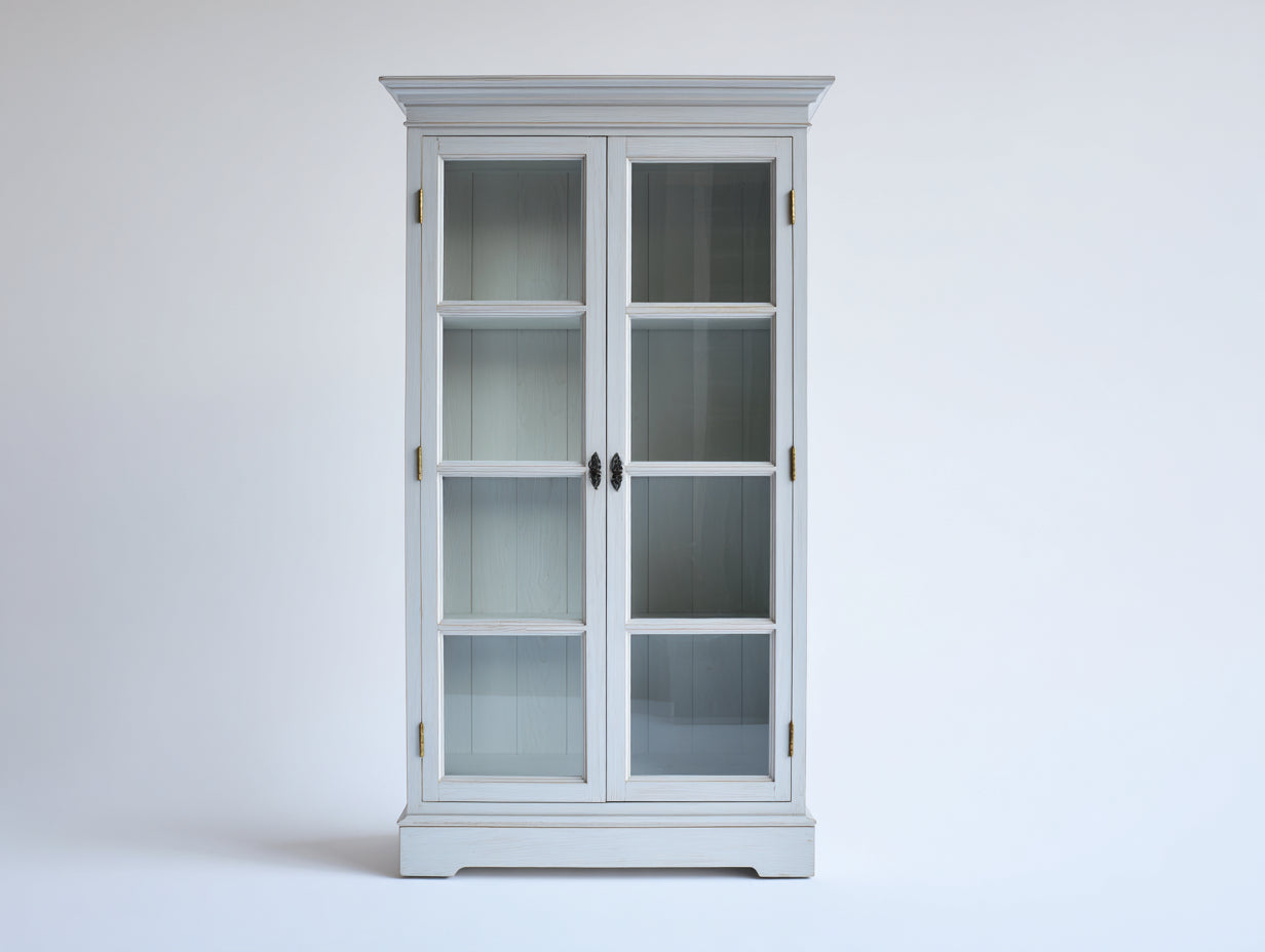 Vitrine - Bois - Verre - 86 x 40 x 182 cm - Blanc - Style classique