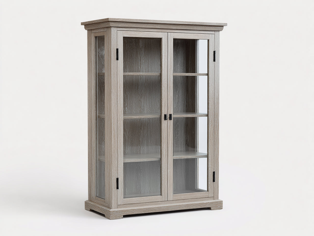 Vitrine - Bois - Verre - 118 x 44 x 178 cm - Gris clair - Style contemporain