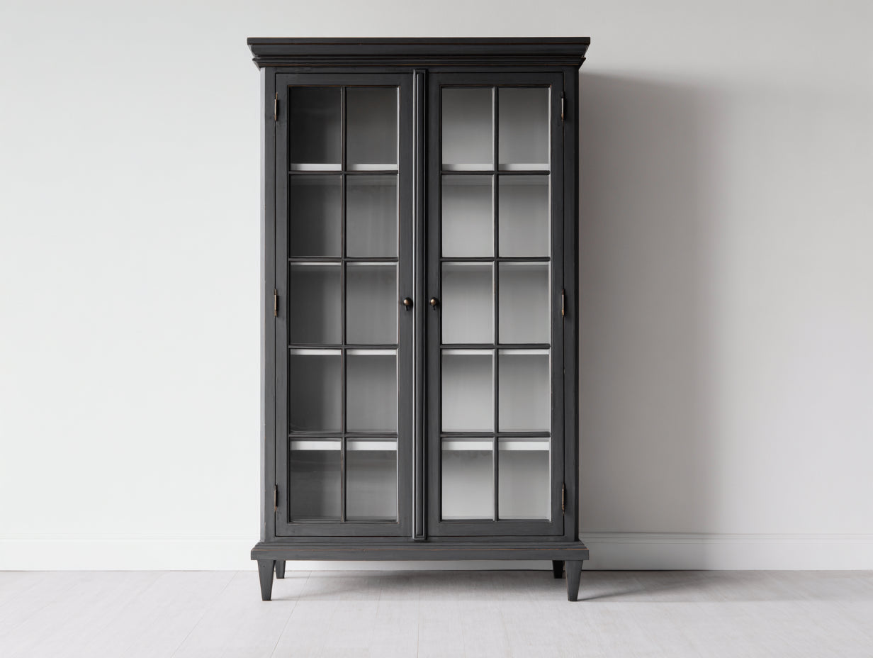 Vitrine - Bois-verre - 112 x 44 x 188 cm - Gris anthracite - Style classique