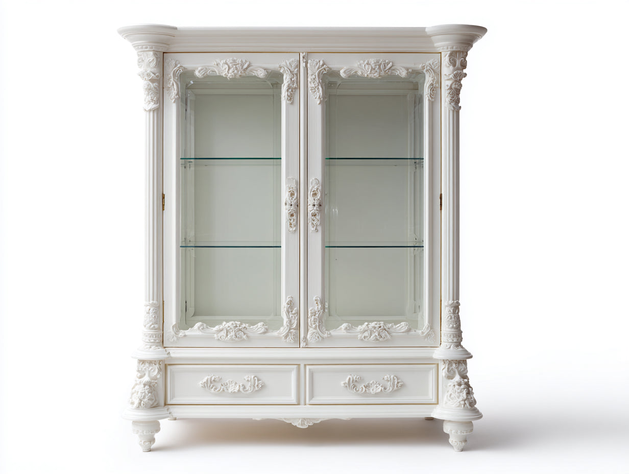 Vitrine - Bois - Verre - 150 x 45 x 190 cm - Blanc - Style classique