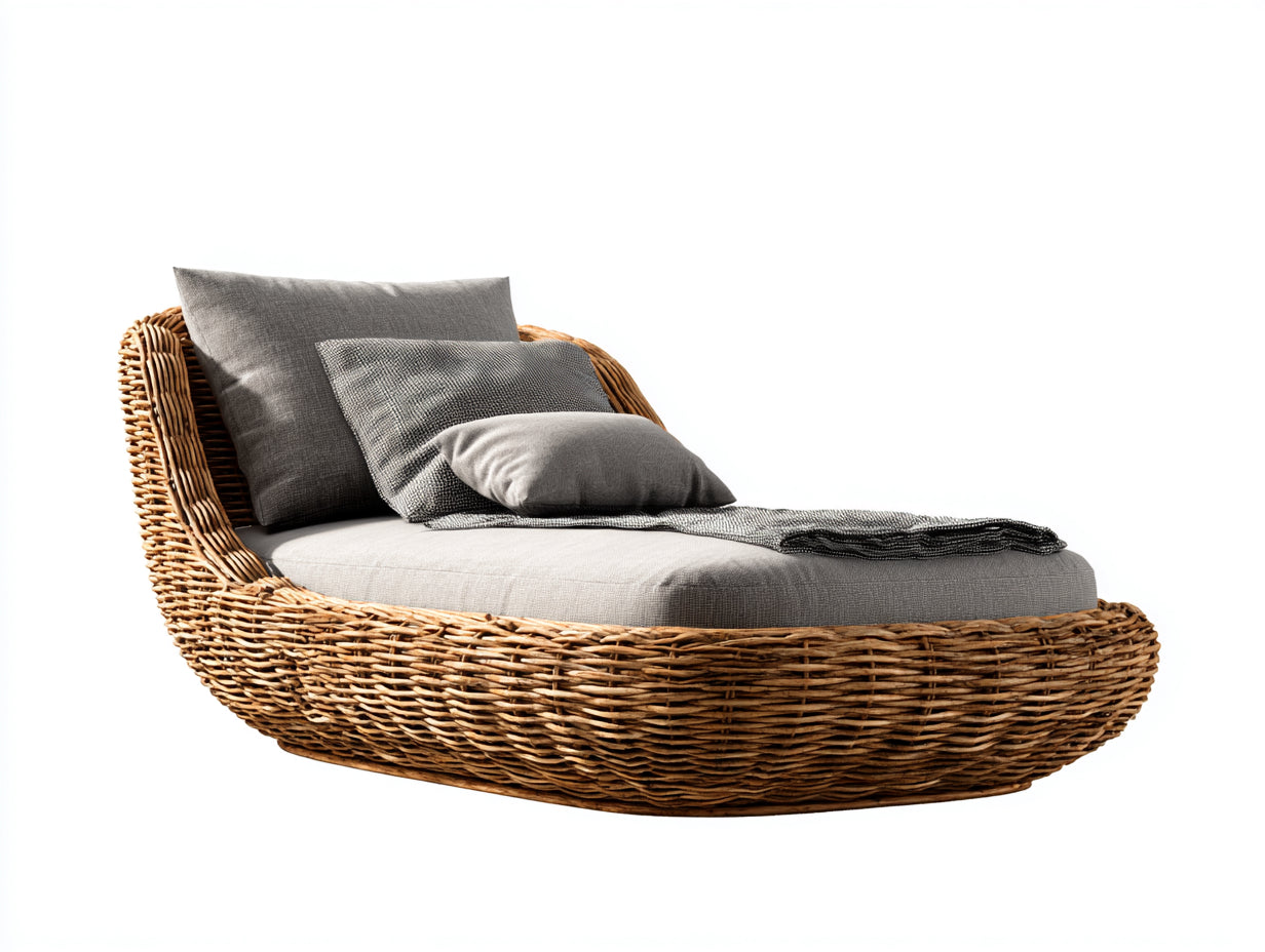 Bain de soleil - Rotin-Tissu - 178 x 132 x 79 cm - Miel-Gris clair - Boh¨¨me arrondi