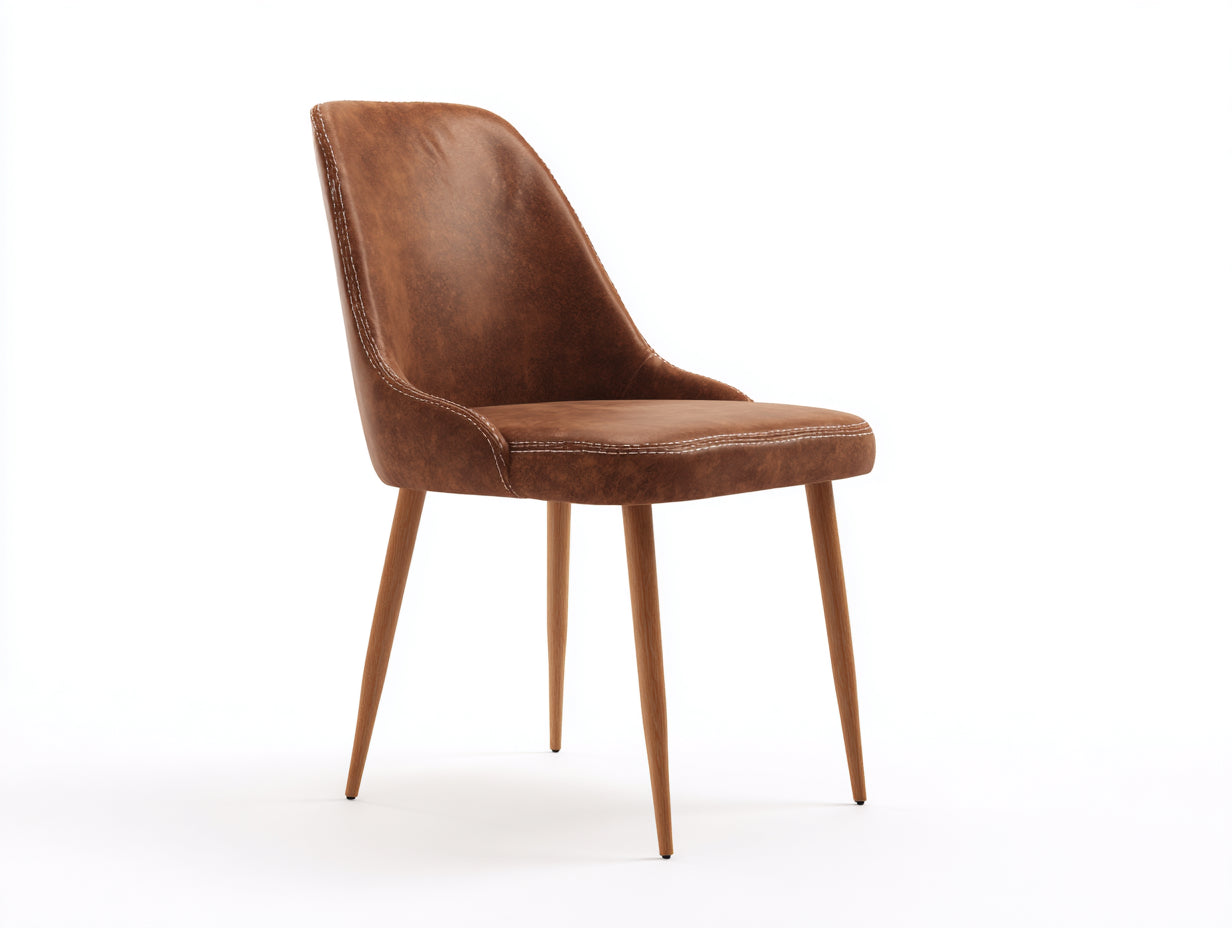 Chaise de salle ¨¤ manger - Similicuir - Bois - 57 x 62 x 84 cm - Marron - Style contemporain